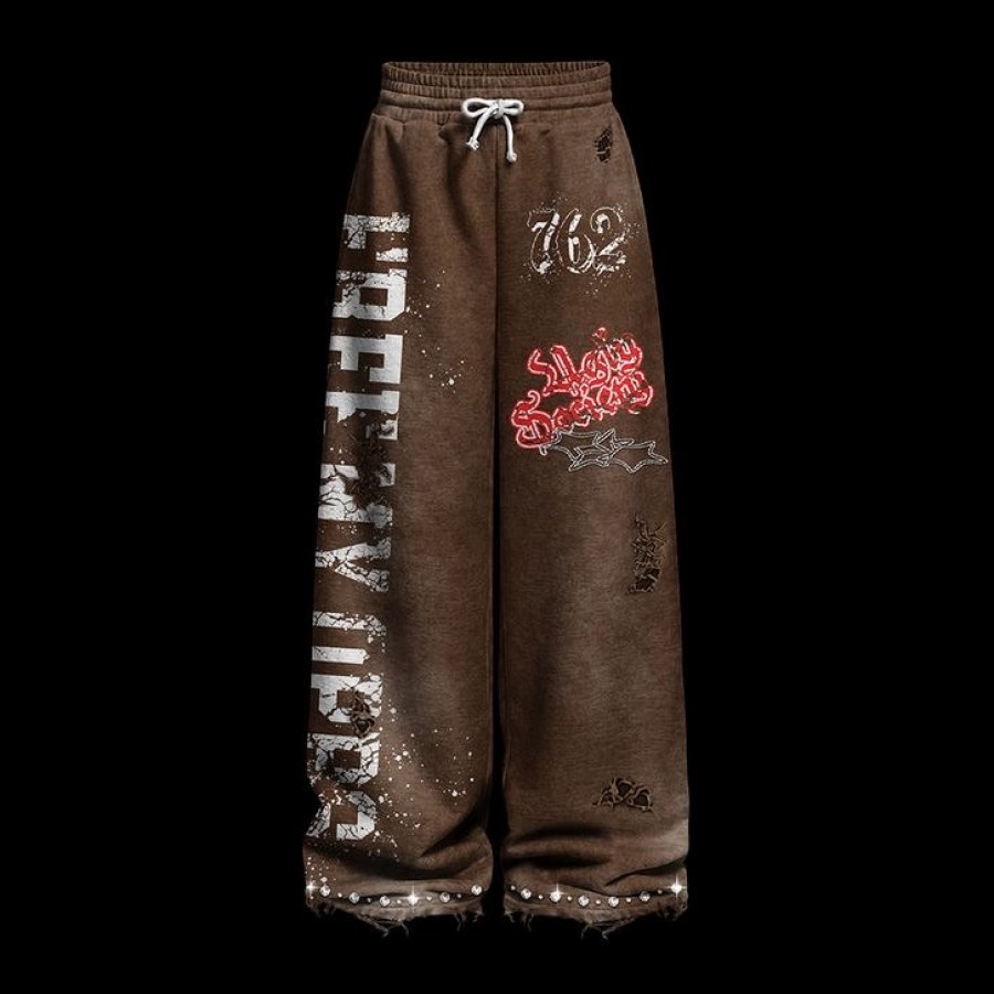 Ugly Society Free My Opps Leg Sweatpants in brown, front view, wide-leg streetwear sweatpants