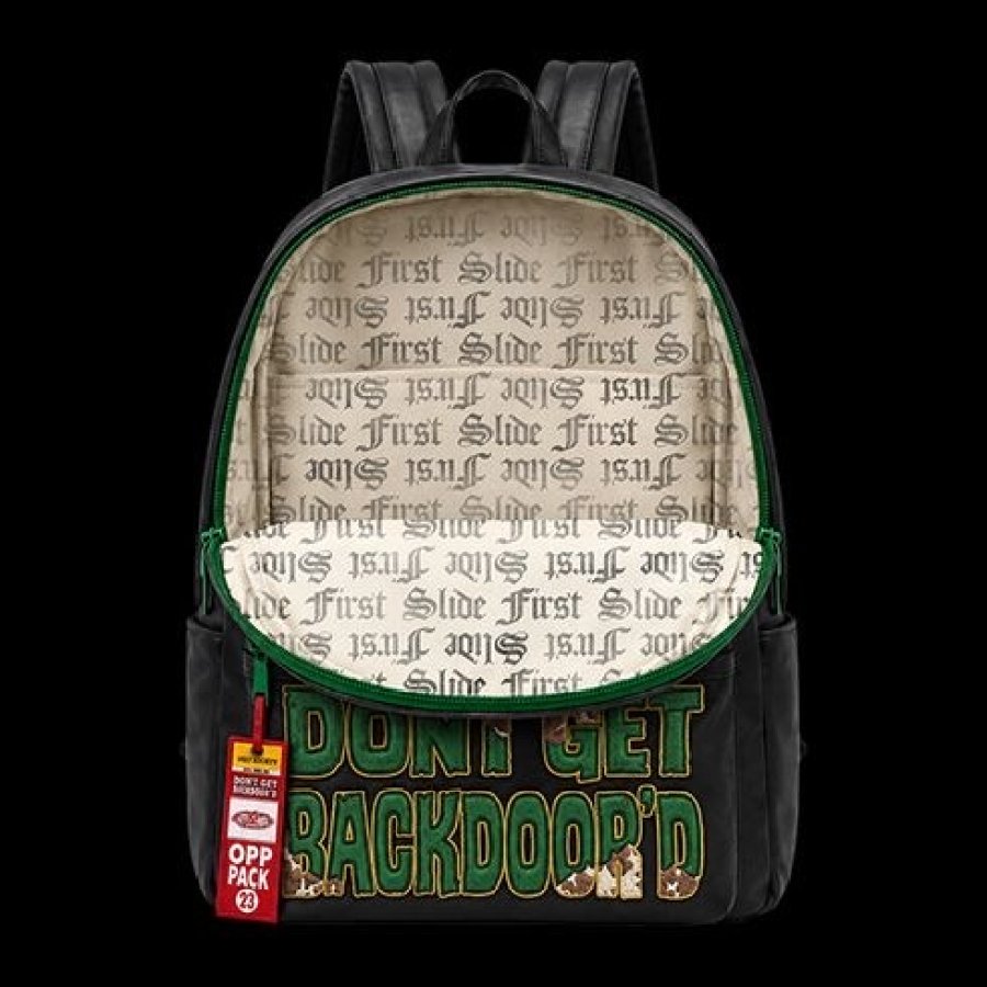 Ugly Society Opp Pack 93 Backpack in black, inside view, First Slide print lining streetwear backpack