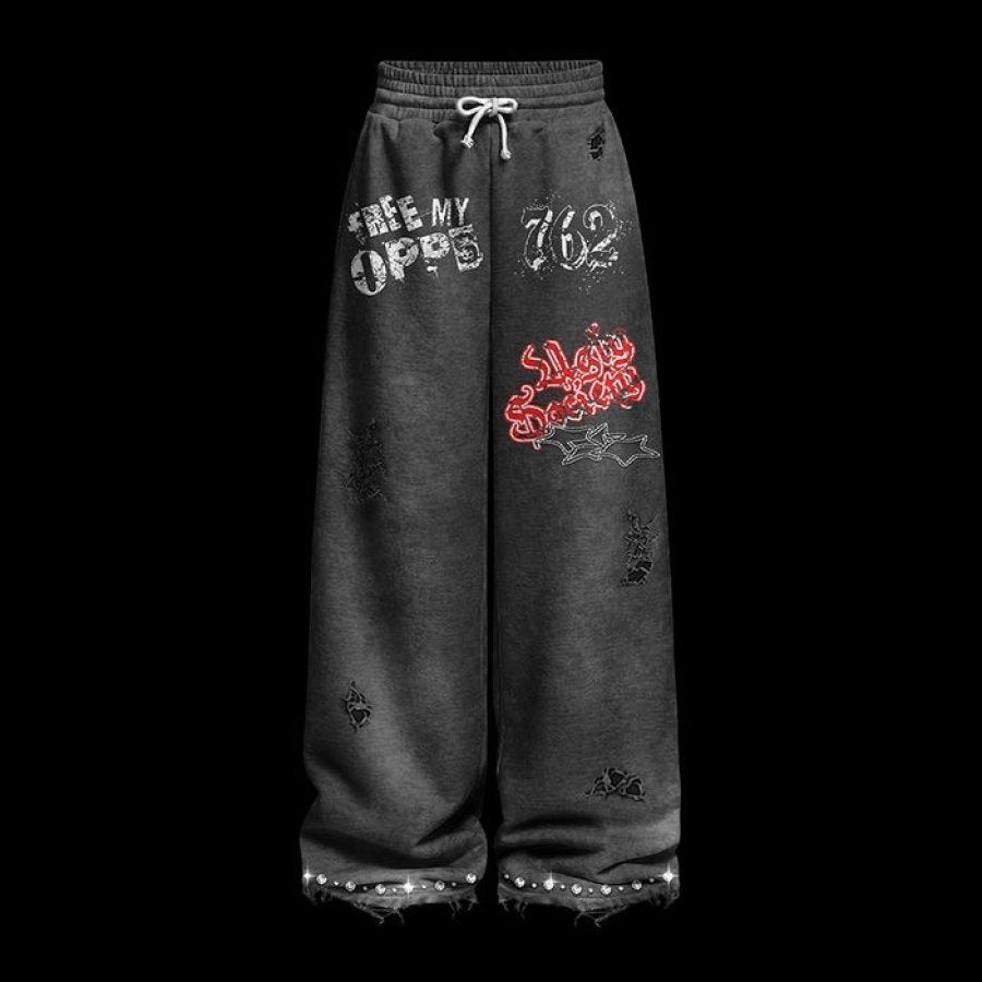 Ugly Society Free My Opps 762 Sweatpants in gray, front view, wide-leg streetwear sweatpants