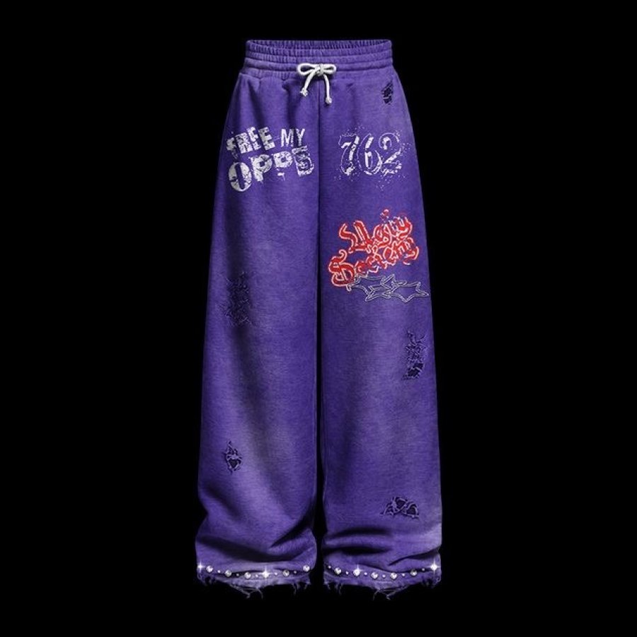 Ugly Society Free My Opps 762 Sweatpants in purple, front view, wide-leg streetwear sweatpants