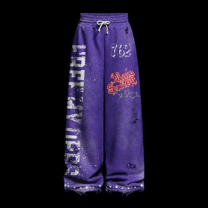 Ugly Society Free My Opps Leg Sweatpants in purple, front view, wide-leg streetwear sweatpants