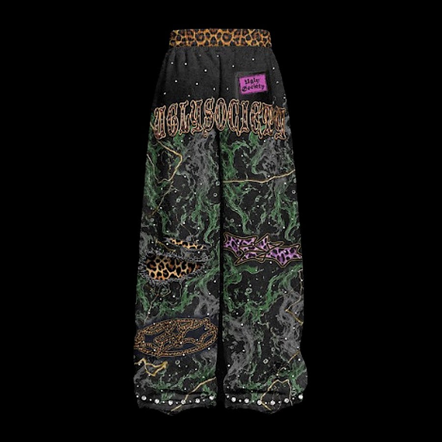 Ugly Society Leopard Star Sweatpants in leopard, back view, wide-leg streetwear sweatpants