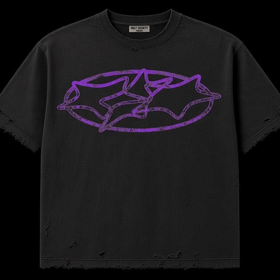 Ugly Society Soc13ty Halloween 26' Tee in washed black, front view, purple logo Halloween streetwear tee